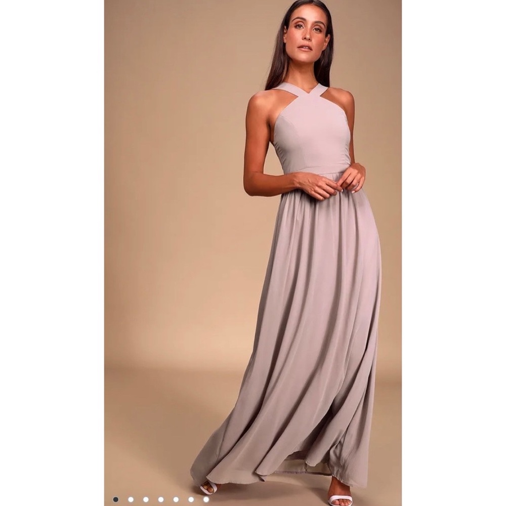 Lulu’s Air of Romance Taupe Maxi Dress